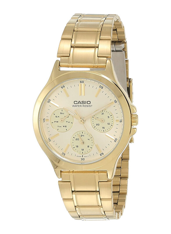 

Casio Analog Watch for Women with Stainless Steel Band, Water Resistant and Chronograph, LTP-V300G-9AUDF, Gold