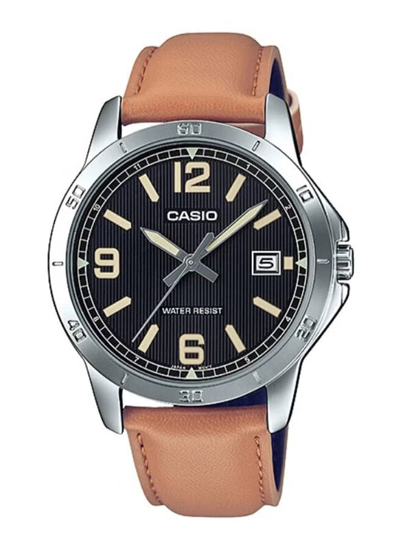 

Casio Analog Quartz Watch for Men with Leather Band, Water Resistant, MTP-V004L-1B2UDF, Brown-Black