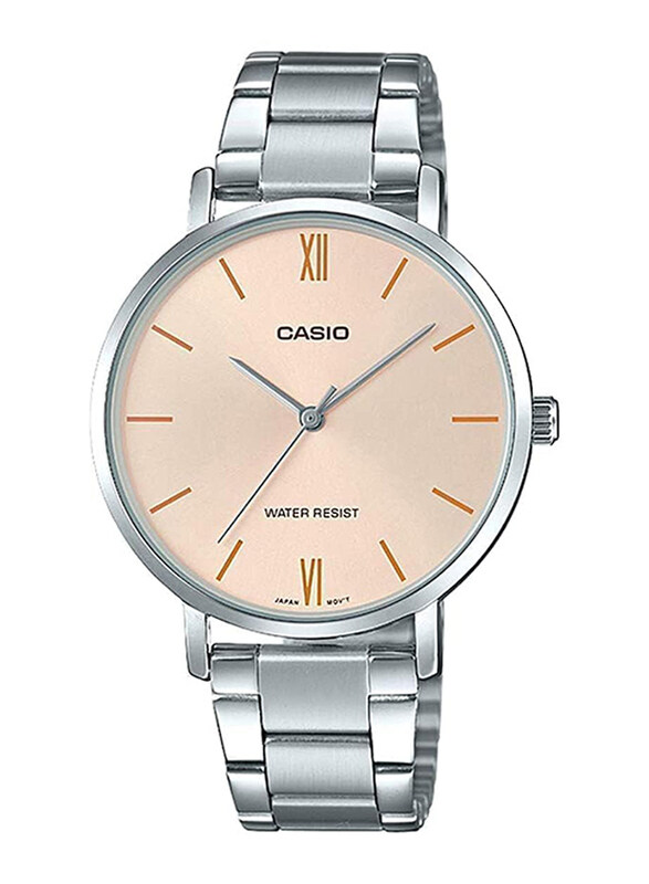 

Casio Analog Quartz Watch for Women with Stainless Steel Band, Water Resistant, LTP-VT01D-4BUDF, Silver-Pink