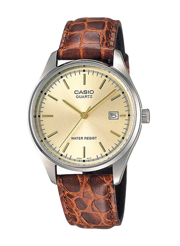 

Casio Enticer Analog Wrist Watch for Men with Leather Band, Water Resistant, MTP-1175E-9ADF, Brown-Gold