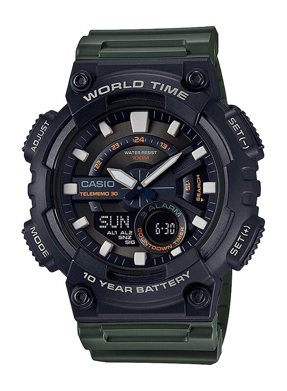 

Casio Youth Series Analog + Digital Watch for Men with Resin Band, Water Resistance, AEQ-110W-3AVDF, Green-Black