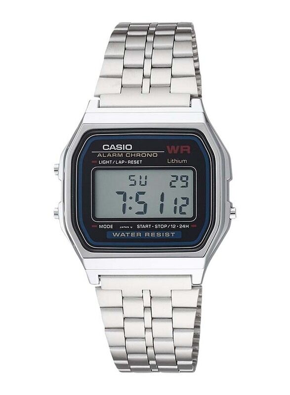 

Casio Vintage Collection Digital Watch for Men with Stainless Steel Band, Water Resistant, A159WA-N1DF, Silver-Grey