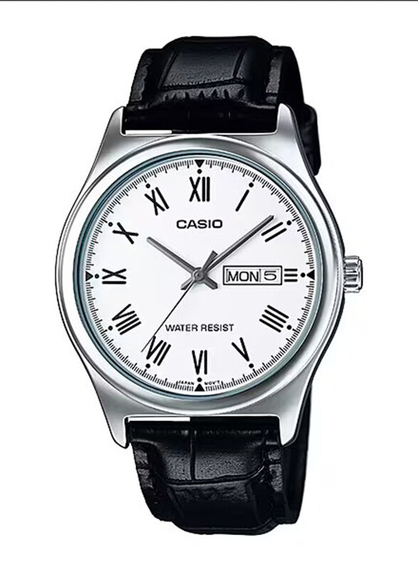 

Casio Enticer Analog Watch for Men with Leather Band and Water Resistant, MTP-V006L-7BUDF, Black-White
