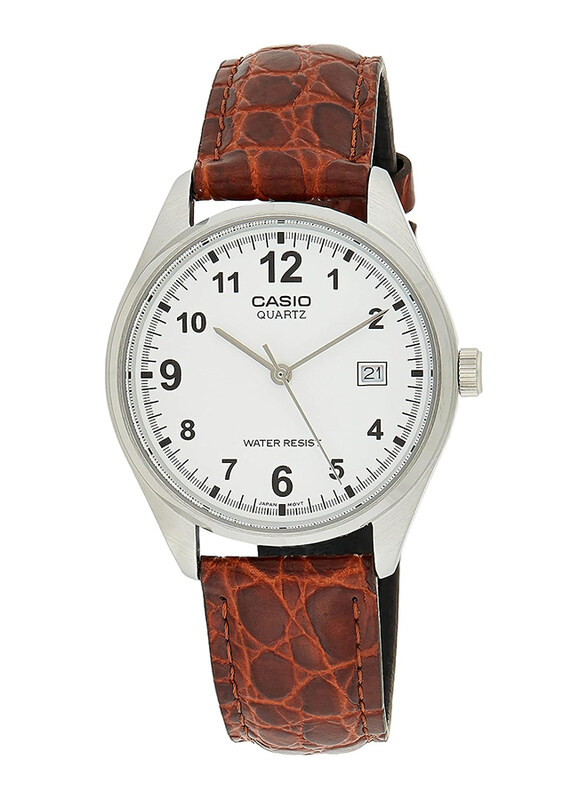 

Casio Enticer Analog Wrist Watch for Men with Leather Band, Water Resistant, MTP-1175E-7BDF, Brown-White