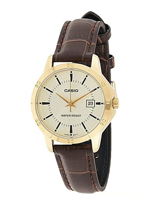 

Casio Dress Analog Quartz Watch for Women with Leather Band, Water Resistant, LTP-V004GL-9AUDF, Brown-Gold