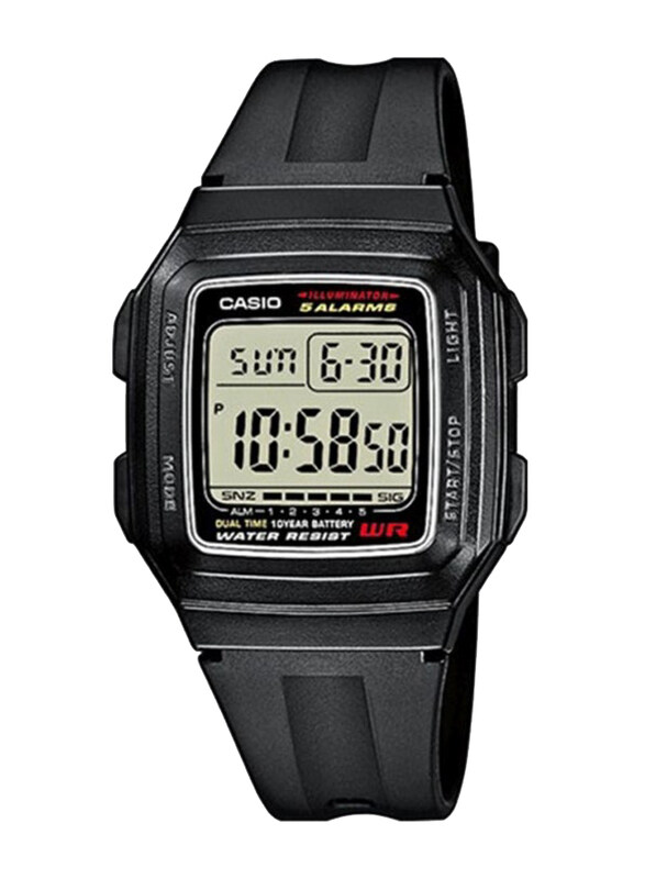 

Casio Digital Watch for Men with Resin Band, Water Resistant, F-201WA-1ADF, Black-Grey