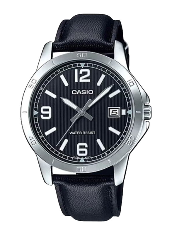 

Casio Enticer Analog Quartz Watch for Men with Leather Band, Water Resistant, MTP-V004L-1BUDF, Black