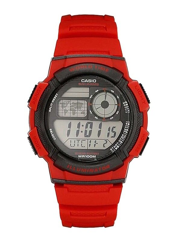 

Casio Digital Watch for Men with Resin Band, Water Resistant, AE-1000W-4AVDF, Red-Grey