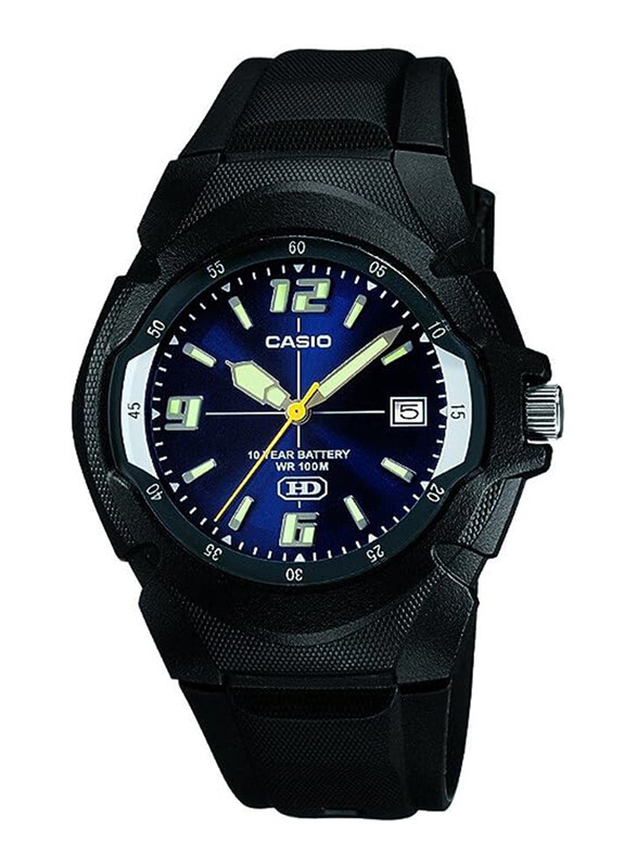 

Casio Youth Series Analog Watch for Men with Resin Band, Water Resistant, MW-600F-2AVDF, Black-Blue