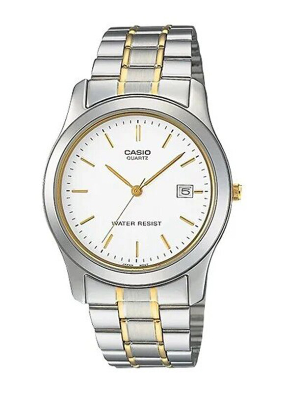 

Casio Enticer Analog Wrist Watch for Men with Stainless Steel Band, Water Resistant, MTP-1141G-7ARDF, Silver/Gold-White