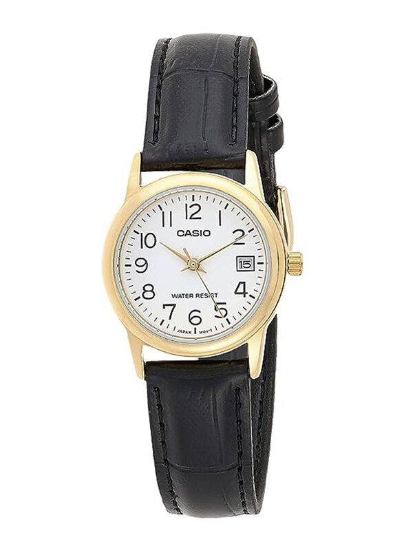 

Casio Analog Watch for Women with Leather Band & Date Display, Water Resistant, LTP-V002GL-7B2UDF, Black-White