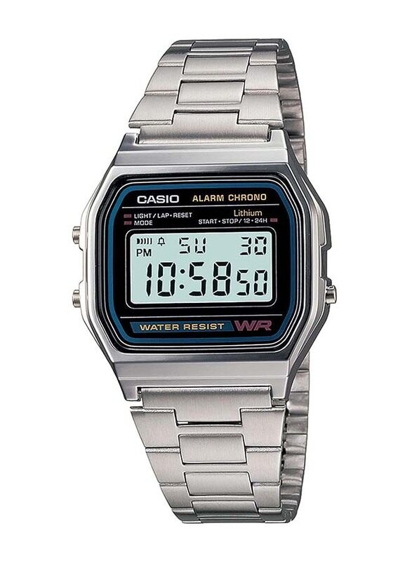 

Casio Vintage Collection Digital Watch for Men with Stainless Steel Band, Water Resistant, A158WA-1DF, Silver-Grey