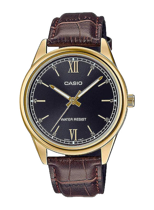 

Casio Analog Quartz Watch for Men with Leather Band, Water Resistant, MTP-V005GL-1B2UDF, Brown-Black