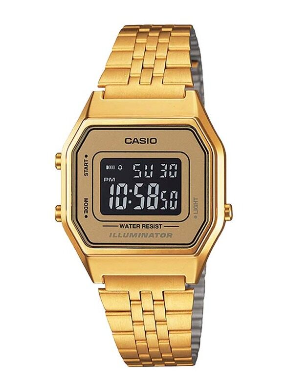 

Casio Vintage Collection Digital Watch Unisex with Stainless Steel Band, Water Resistant, LA680WGA-9BDF, Gold-Black