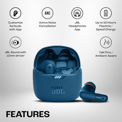 JBL Tune Flex True Wireless In-Ear Noise Cancelling Earbuds, Blue