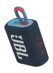 JBL Go 3 Water Resistant Portable Bluetooth Speaker, Blue/Pink