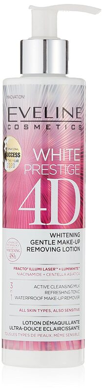 Eveline Cosmetics White Prestige 4D 3-in-1 Whitening Gentle Make-Up Removing Lotion, 245ml