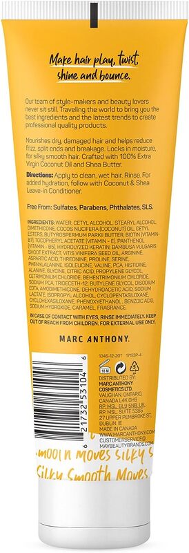 Marc Anthony 100% Extra Virgin Coconut Oil & Shea Butter Hydrating Conditioner, 250ml