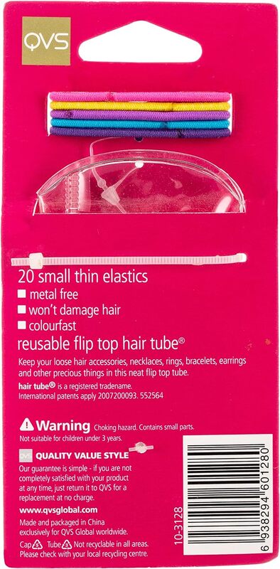 QVS Kids Small Thin Elastics for All Hair Types, 20 Pieces