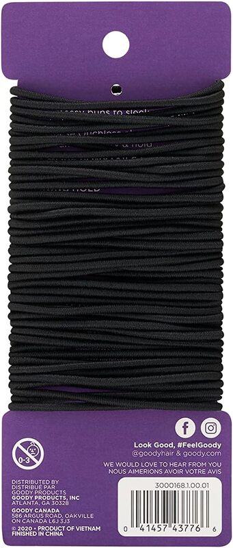 Goody Ouchless Elastics for Women, Black, 2mm, 50 Pieces