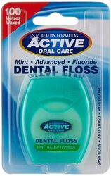 Beauty Formulas Active Oral Care 100-Meter Advanced Mint Waxed Fluoride Floss, 1 Piece