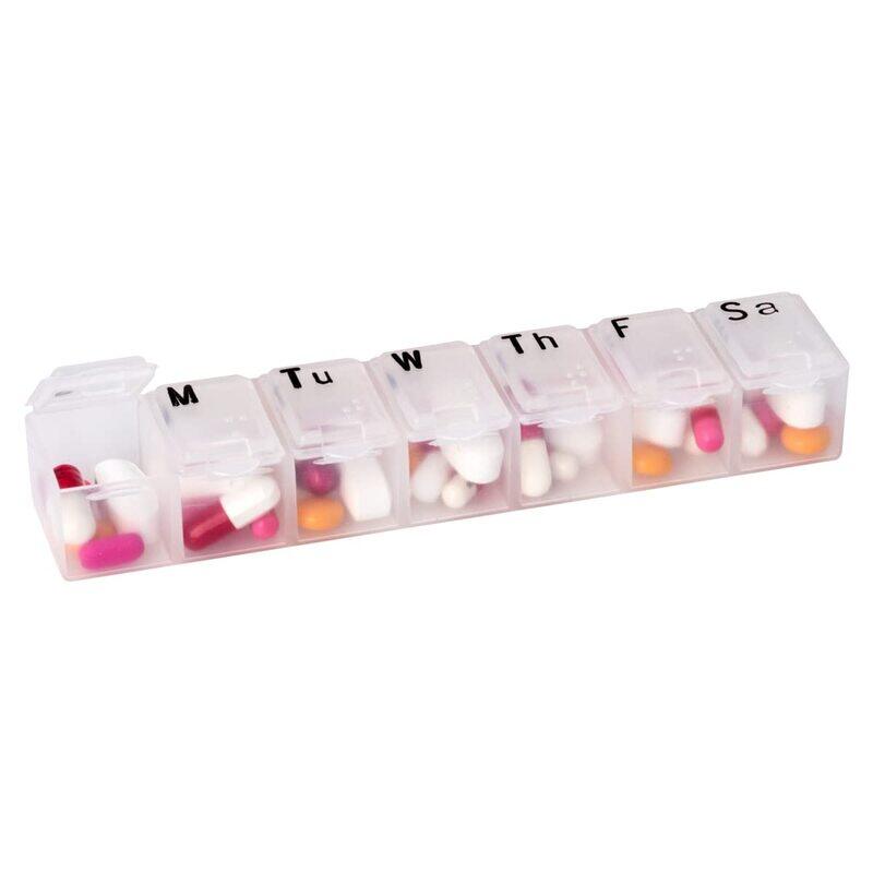 

Acu-Life 7 Days Medium Pill Organiser Box with Braille & Embossed Letters and Secure Lid, 400197, Clear