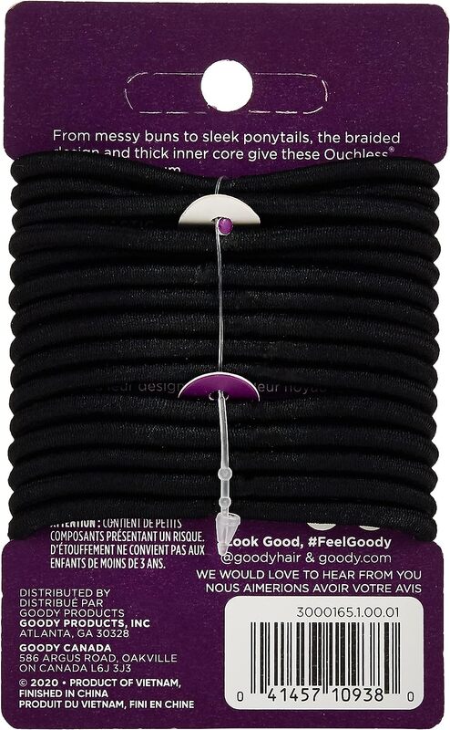 Goody 1941215 Ouchless Braided Elastics, Black, 15 Pieces