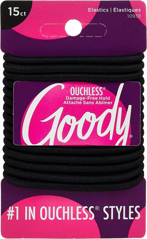 Goody 1941215 Ouchless Braided Elastics, Black, 15 Pieces