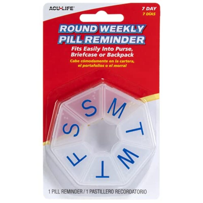 Acu-Life Round Weekly Pill Box, 104C, Clear