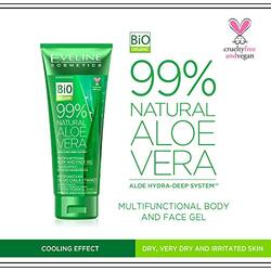 Eveline Cosmetics 99% Natural Aloe Vera Multifunctional Face and Body Gel for Dry and Irritated Skin, 250ml