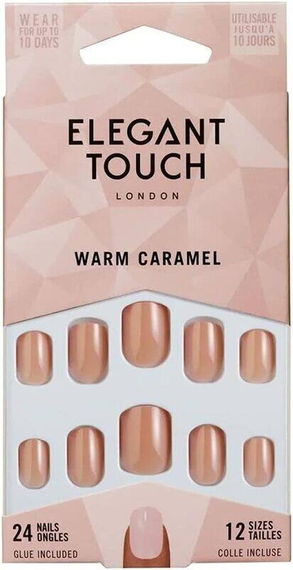 

Elegant Touch Core Colour Nails With Glue Squoval, 24-Pieces, Warm Caramel, Brown