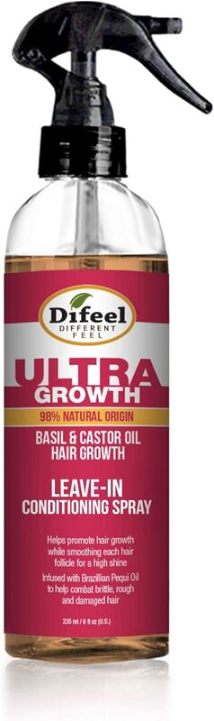 Difeel Ultra Growth Basil & Castor Hair Oil Leavein Conditioning Spray for Damaged Hair, 180ml