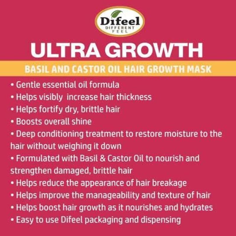 Difeel Ultra Growth Basil & Castor Hair Mask for Dry Hair, 12oz