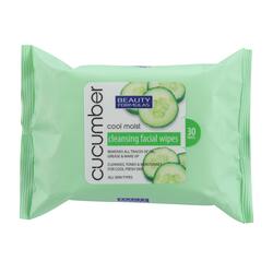 Beauty Formulas Cucumber Extract Cool Moist Cleansing Facial Wipes, 30 Sheet