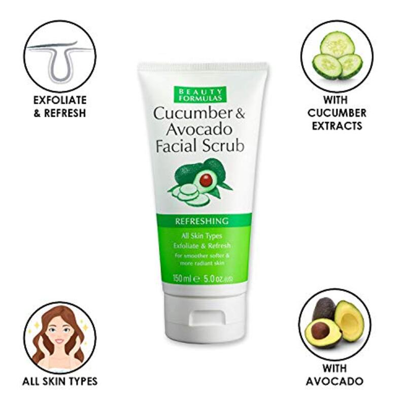 Beauty Formulas Refreshing Cucumber & Avocado Facial Scrub, 150ml