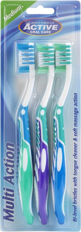 Beauty Formulas Active Oral Care Multi-action Toothbrush, Assorted Colour, 3 Piece