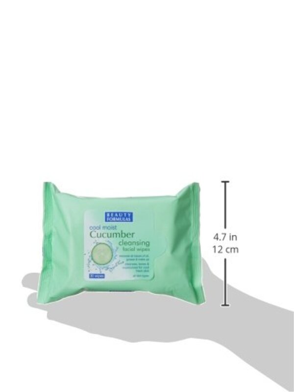 Beauty Formulas Cucumber Extract Cool Moist Cleansing Facial Wipes, 30 Sheet