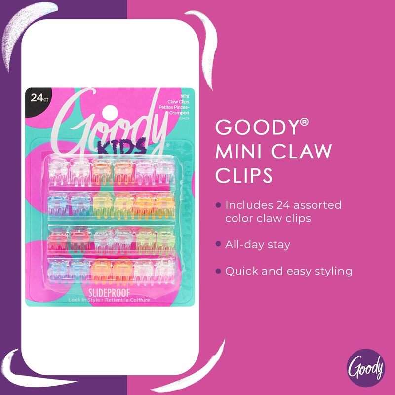 Goody Slideproof Classics Mini Claw Clips for Girls, 24 Pieces