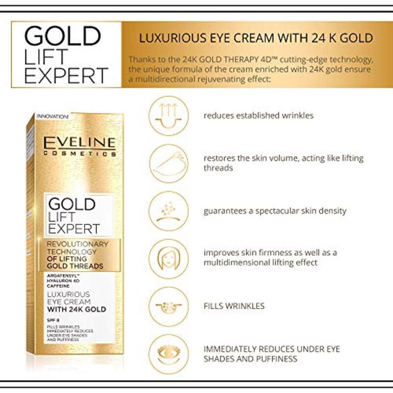 Eveline Cosmetics Gold Lift Expert Eye Cream with 24 Karat Gold, 15ml