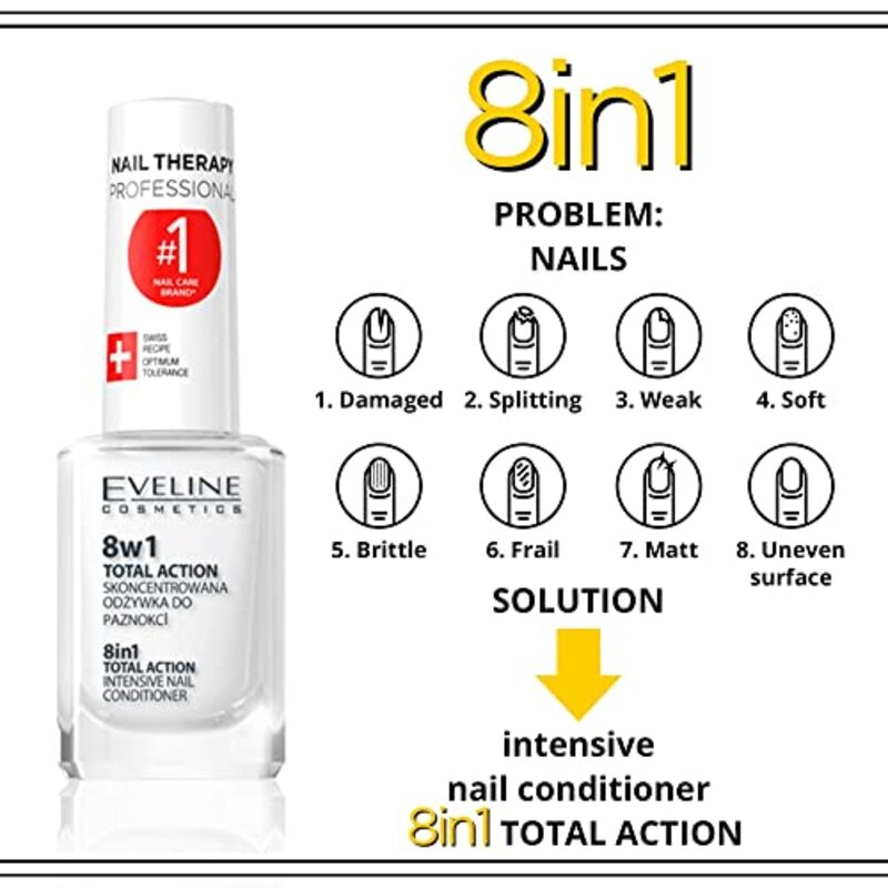 Eveline Nail Therapy 8 in 1 Total Action Intensive Nail Conditioner, White