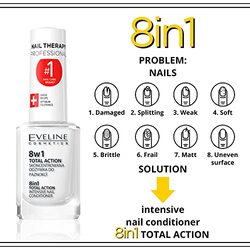 Eveline Nail Therapy 8 in 1 Total Action Intensive Nail Conditioner, White