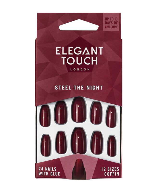 

Elegant Touch Core Colour Nails With Glue, 24-Pieces, Steel The Night, Red