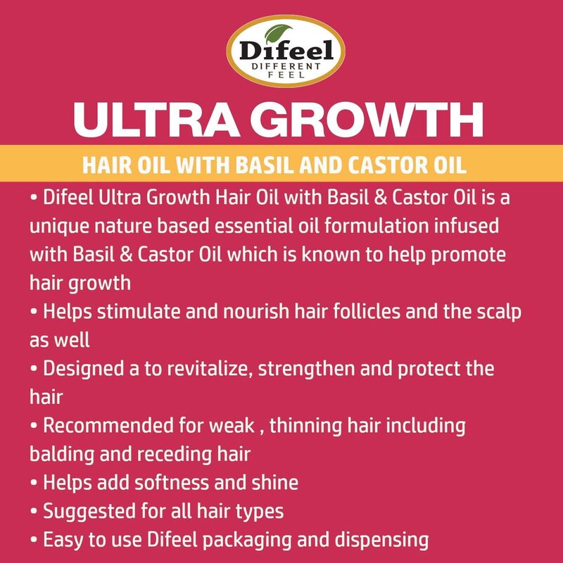 Difeel Ultra Growth 98% Natural Basil And Castor Hair Growth Oil for Damaged Hair, 70g