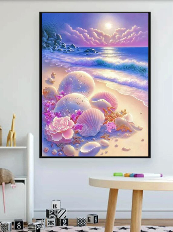 Uptrack Lifestyle Beach & Shell Pattern DIY Diamond Unframed Painting, Multicolour
