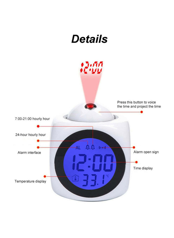 Uptrack Lifestyle USB Projection Electronic Alarm Clock, White