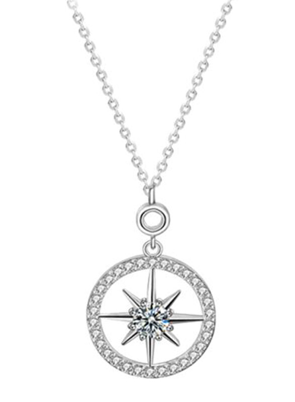 

Moissanite Jewelry Collection Classic Octopus Star Circle Border 925 Sterling Silver Necklace for Women with Cubic Zirconia Stone, Silver