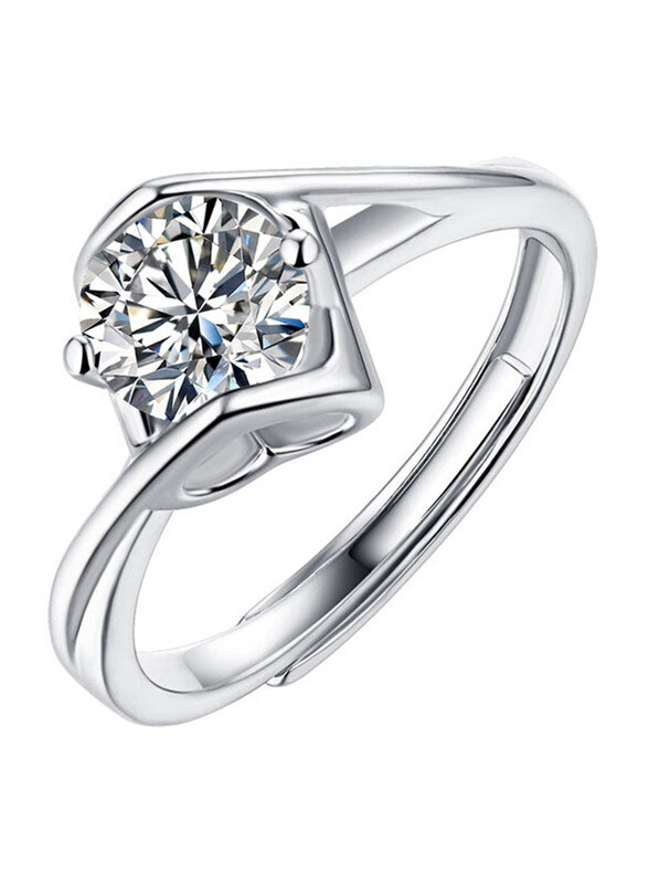 

Moissanite Jewelry Collection Promise Twisted Geometry 925 Sterling Silver Adjustable Ring for Women with Cubic Zirconia Stone, 3 Carat Silver, Free S