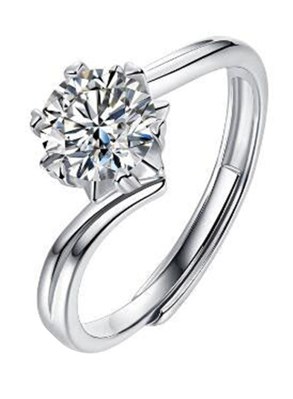 

Moissanite Jewelry Collection Anniversary Six Claw Round 925 Sterling Silver Adjustable Ring for Women with Cubic Zirconia Stone, #722, Silver, Free S