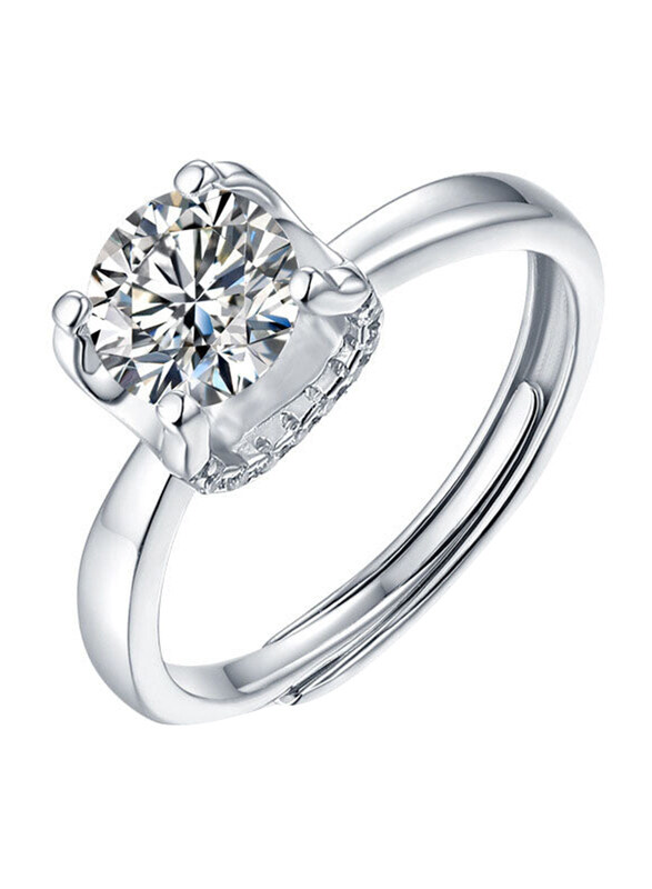 

Moissanite Jewelry Collection Square 925 Sterling Silver Adjustable Ring for Women with Cubic Zirconia Stone, 3 Carat Silver, Free Size