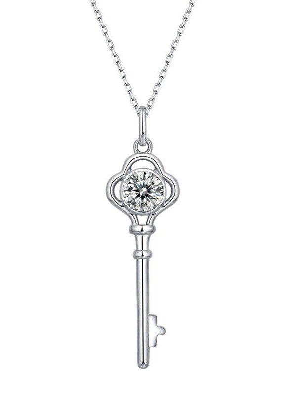 

Moissanite Jewelry Collection Key 925 Sterling Silver Necklace for Women with Cubic Zirconia Stone, Silver